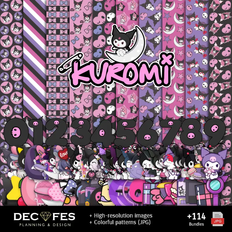 Papel Digital Kuromi - Imprimíveis para Scrapbook e DIY