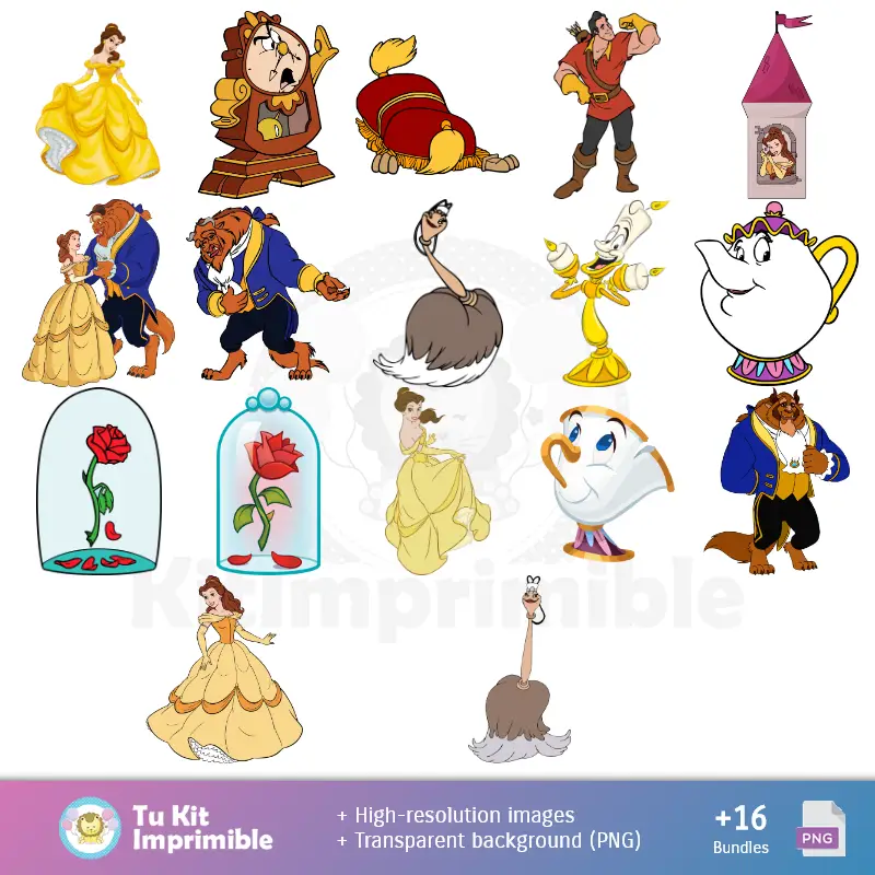 Personajes | Fundos La Bella e La Bestia - Papeles Digitales para Decoração
