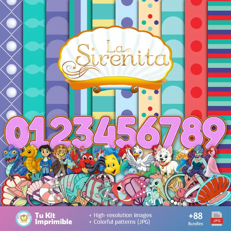Fundos A Sirenita Ariel - Papeles Digitales para Decoração