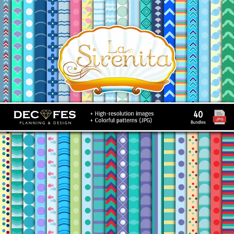 Fondos | La Sirenita Ariel Digital Paper Set - Fontane per Fiestas e Scrapbooking