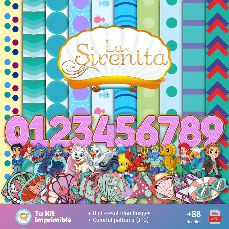 Patrões e Texturas La Sirenita Ariel - Kits de Scrapbook e Festas