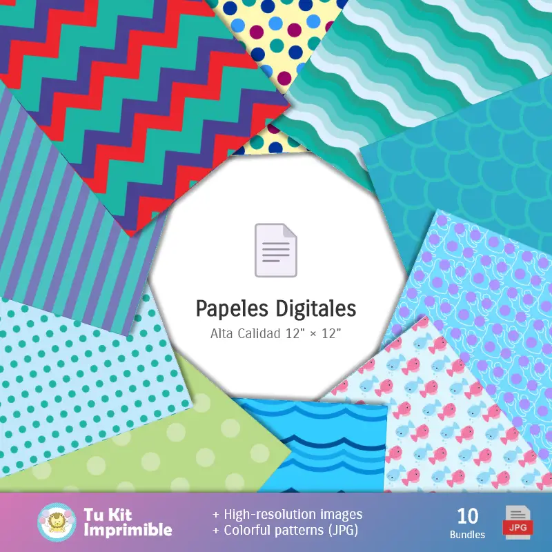 Collages | La Sirenita Ariel patterns and Textures - Scrapbook and Party Kits