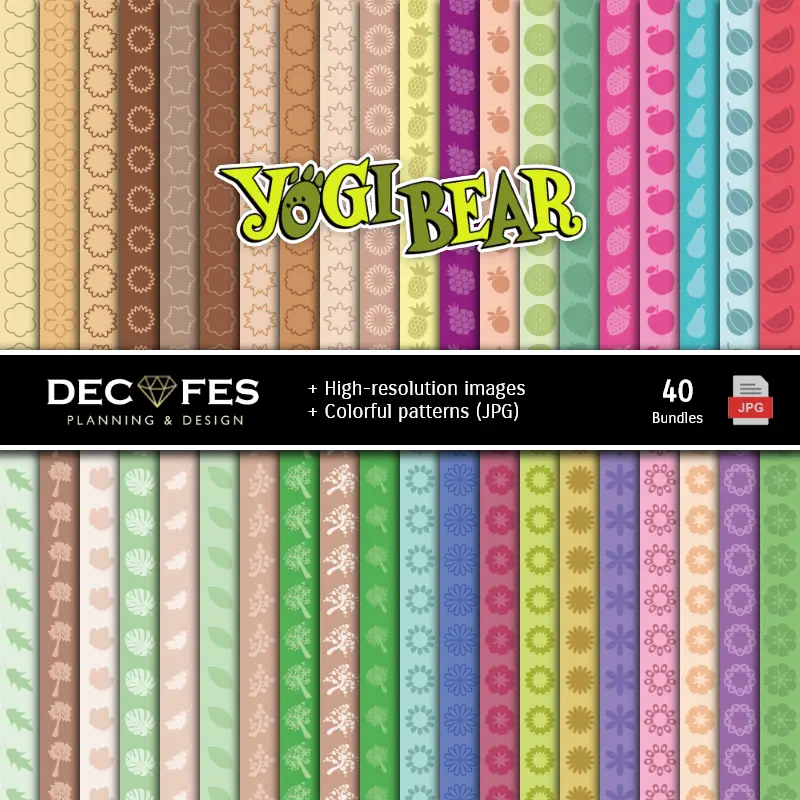 Fondos | L'ensemble de papier numérique Yogi Bear - Fontaines pour les fêtes et la scrapbooking