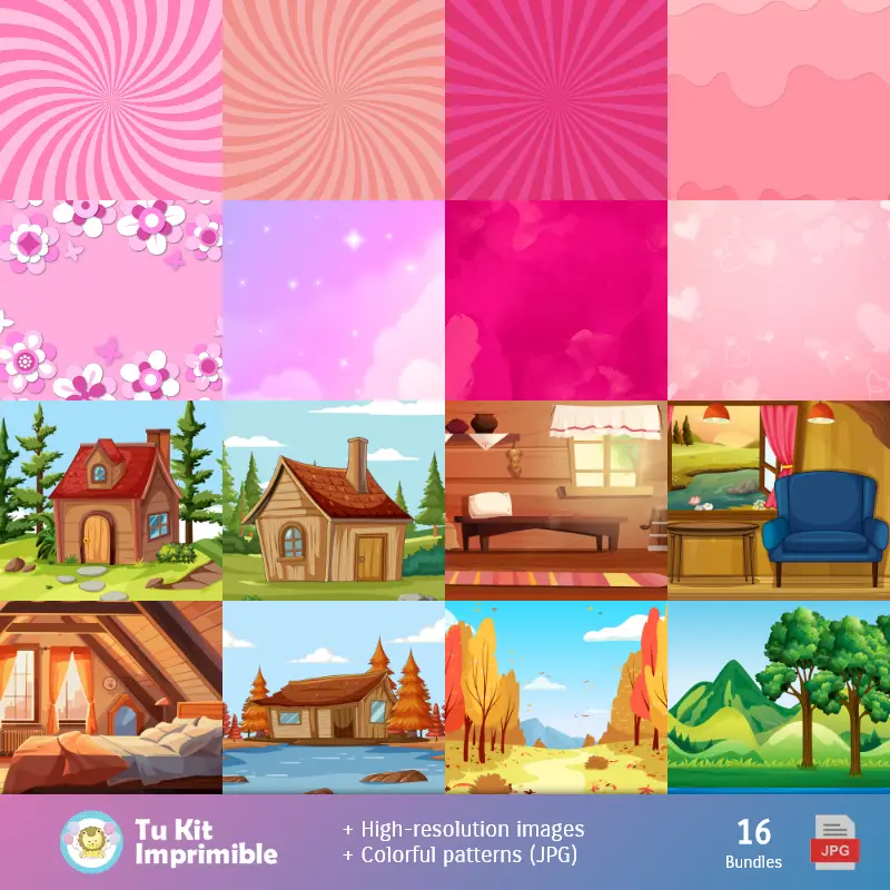 Números Temáticos | Fundos A Caperucita Vermelha e El Lobo - Papeles Digitales para Decoração