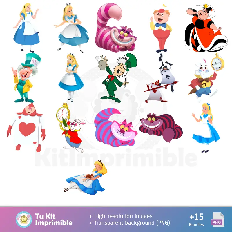 Personajes | Les motifs et les textures d'Alice au Pays des Merveilles - Scrapbook et Party Kits