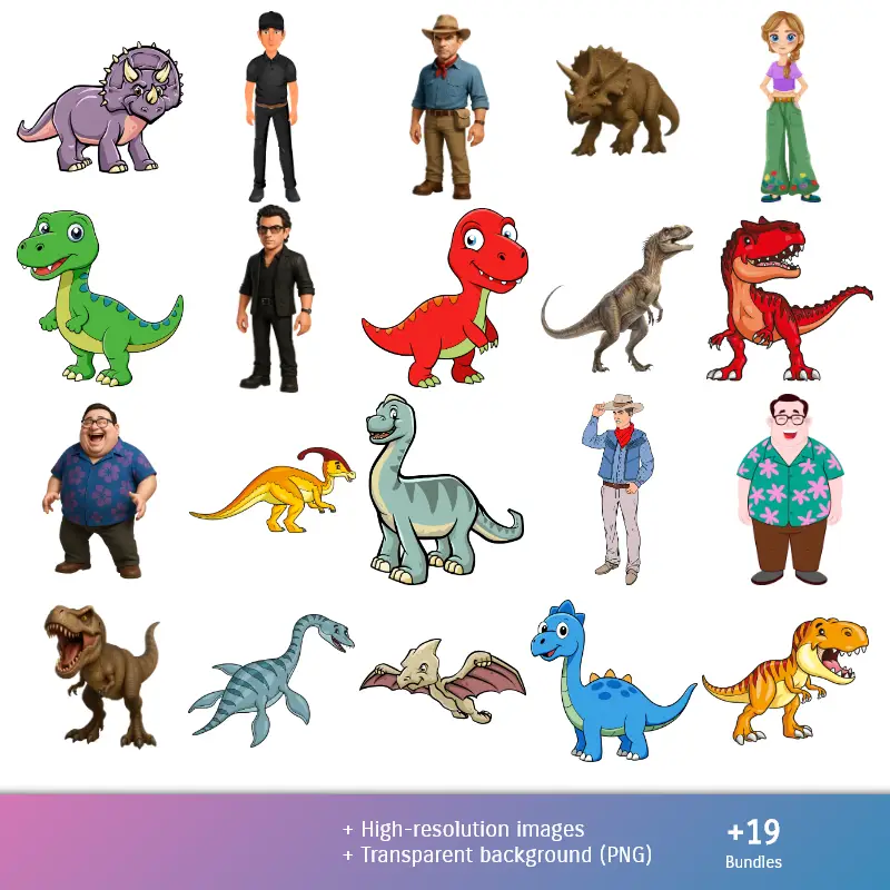 Personajes | Les motifs et les textures du Jurassic Park - Scrapbook et Party Kits