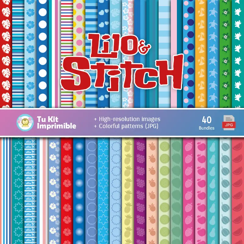 Set de Papeles Digitales Lilo e Stitch - Fundos para Festas e Scrapbooking