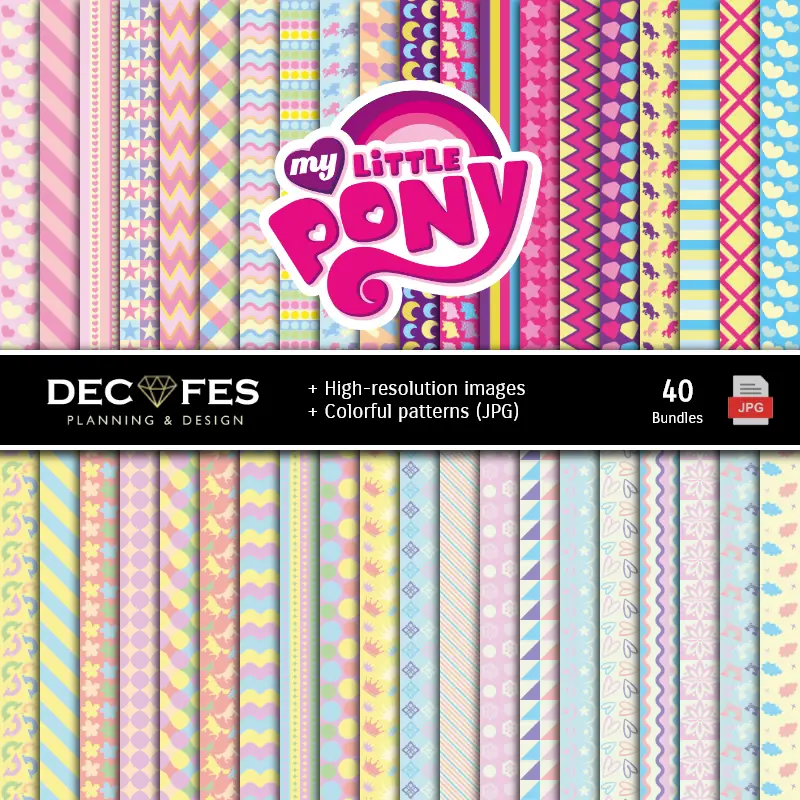 Fondos | Ma petite Équestrie de Pony Ensemble de papier numérique - Fondations pour la fête et la scrapbooking