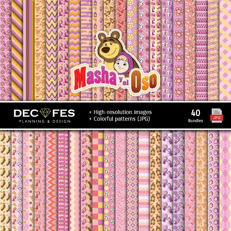 Fondos | Set de Papeles Digitales Masha e Oso - Fundos para Festas e Scrapbooking