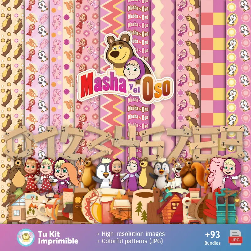 Padrões e Texturas Masha e Oso - Kits de Scrapbook e Festas