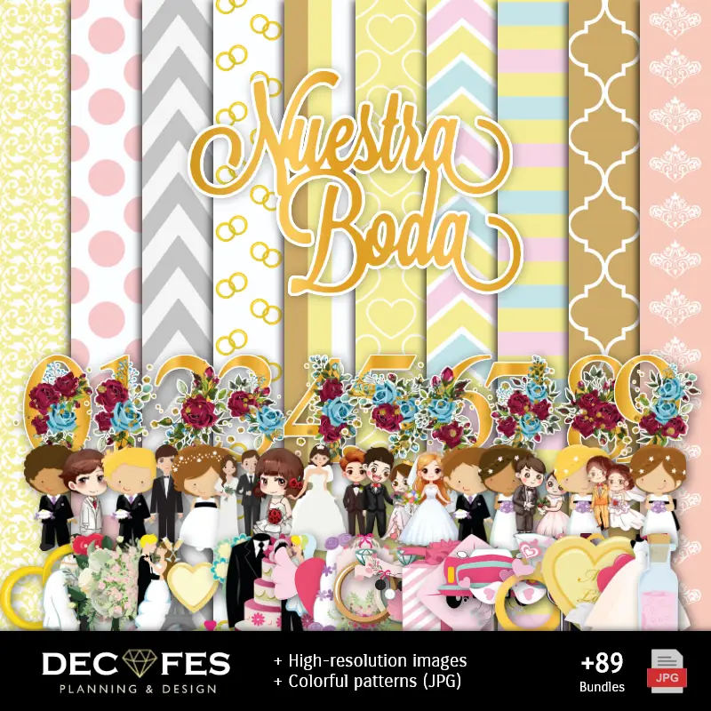 Papel Digital Casamentos - Imprimíveis para Scrapbook e DIY