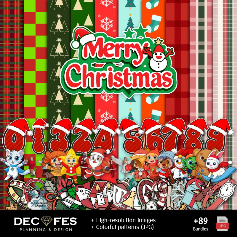 Merry Christmas Digital Paper - Stampabile per Scrapbook e fai da te