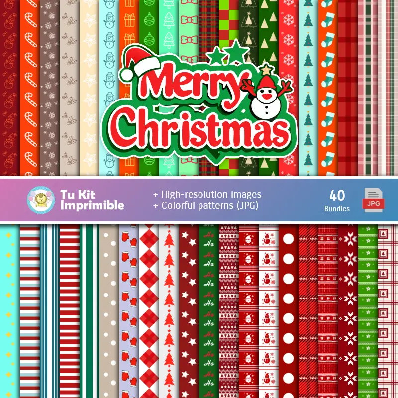Merry Christmas Digital Paper Set - Festivals et Scrapbooking