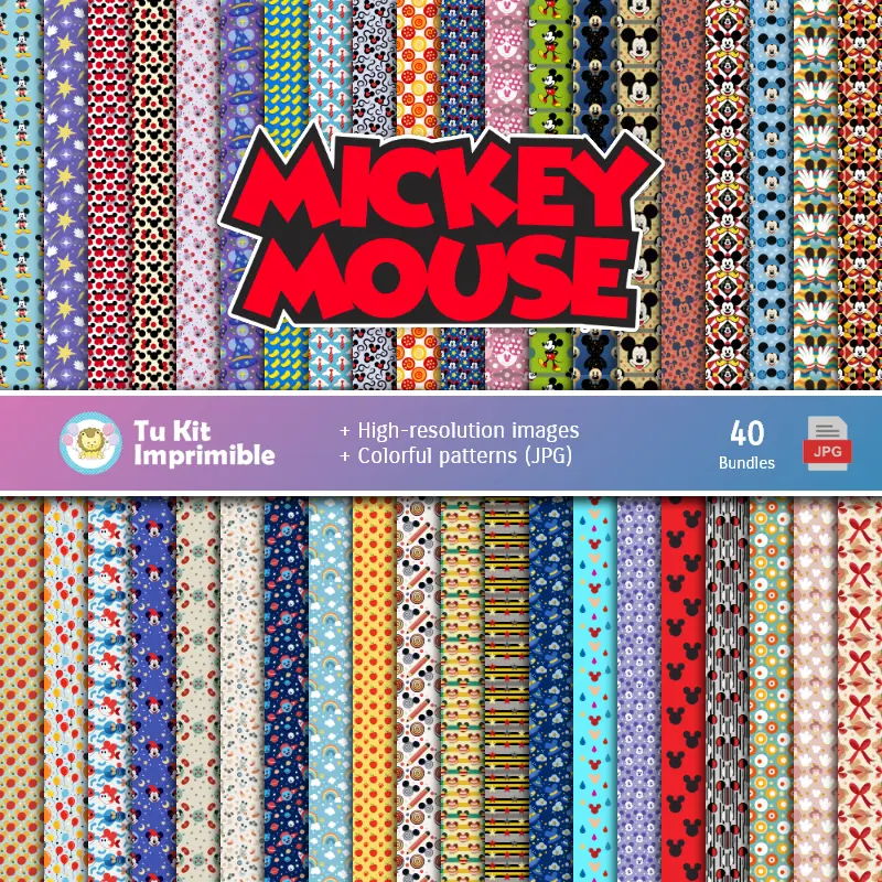 Mickey Mouse Digital Paper Set - Festival e Scrapbooking
