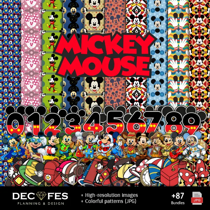 Papel Digital Mickey Mouse - Imprimíveis para Scrapbook e DIY