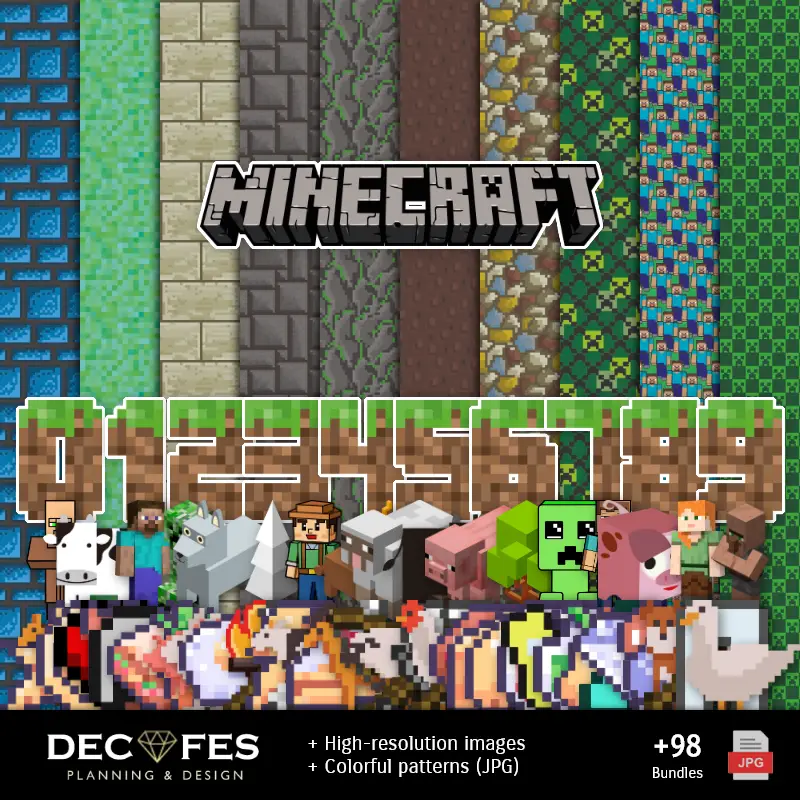 Minecraft Digital Paper - Printable for Scrapbook and DIY