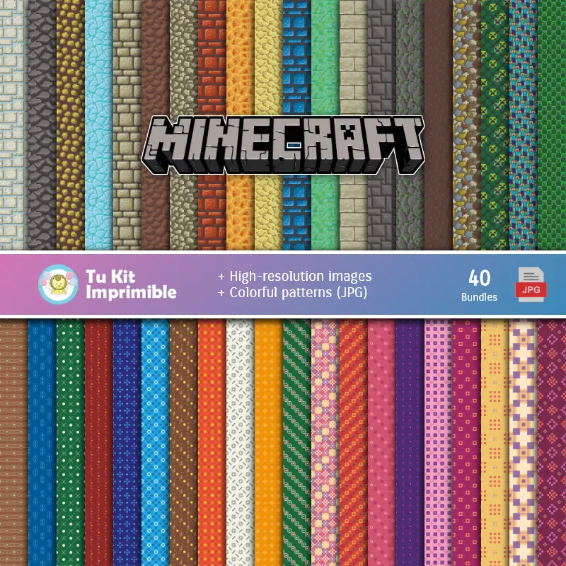 Minecraft Digital Paper Set - Fondations et scrapbooking