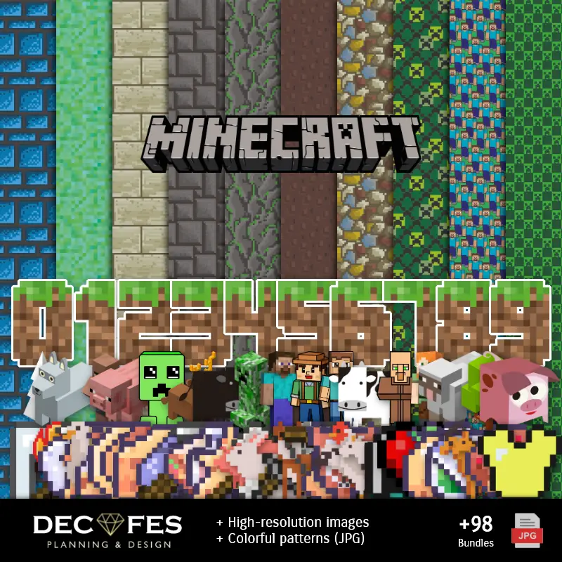 Papel Digital Minecraft - Imprimíveis para Scrapbook e DIY
