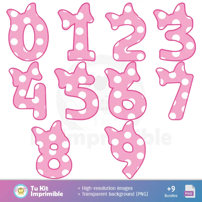 Números Temáticos | Minnie Mouse Patterns and Textures - Scrapbook and Party Kits