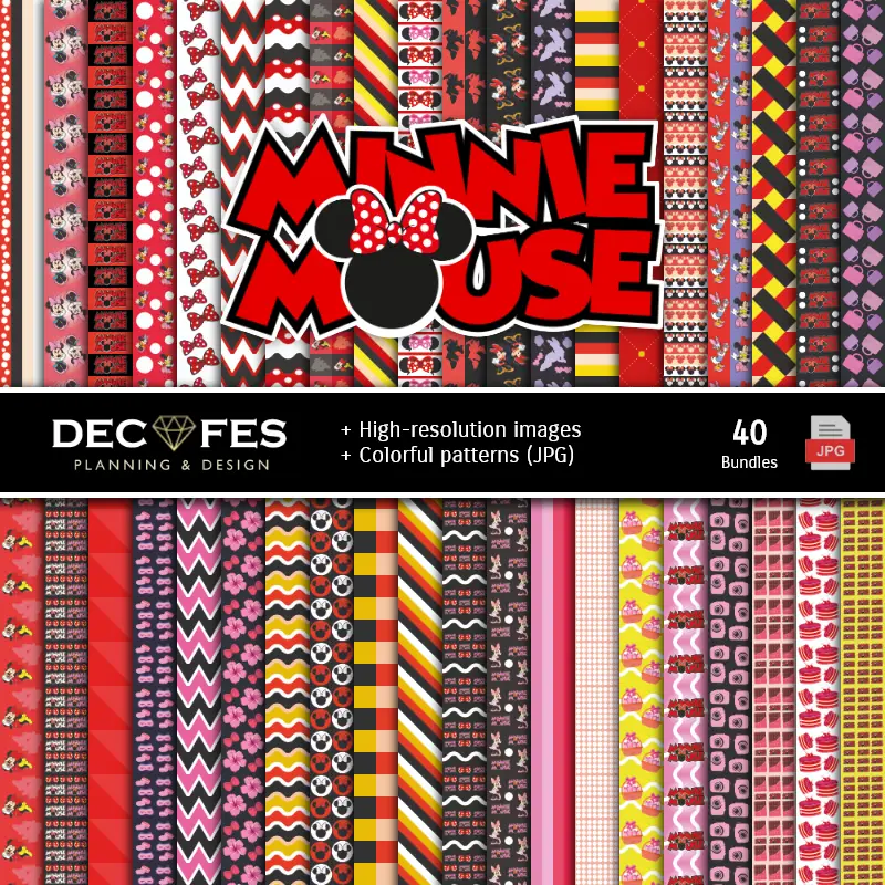 Fondos | Minnie 鼠标数字纸集 - 节日与剪辑