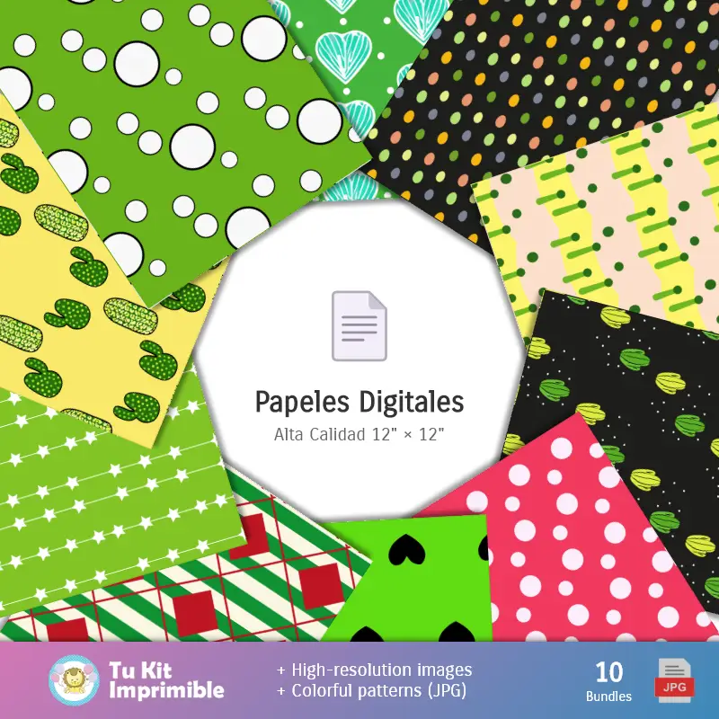 Accesorios | Padrões e Texturas Cactus - Kits de Scrapbook e Festas