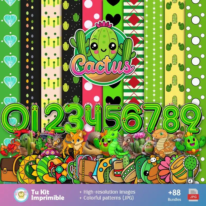 Collages | Padrões e Texturas Cactus - Kits de Scrapbook e Festas