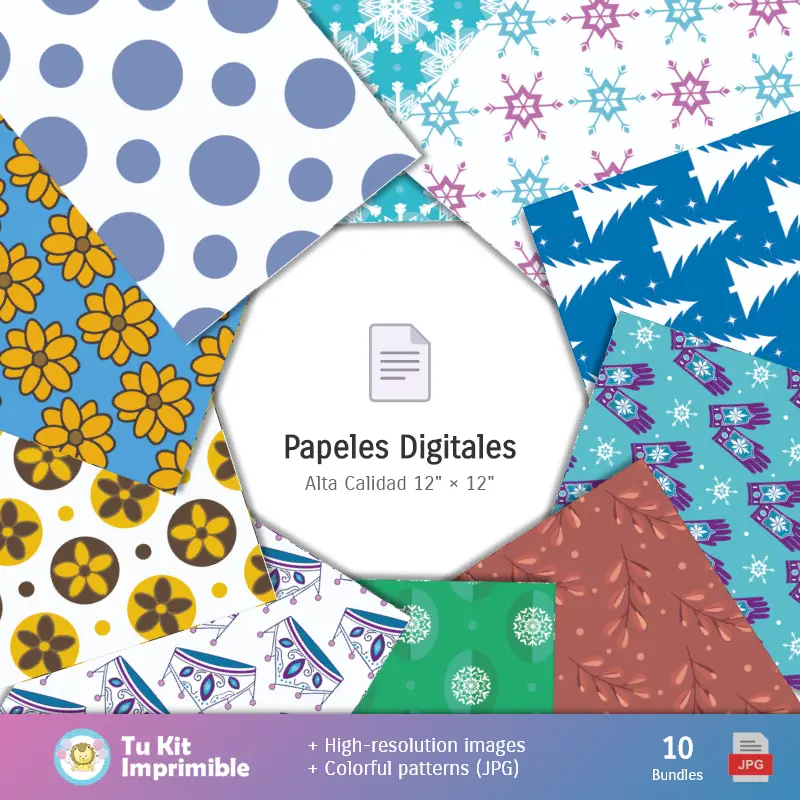 Collages | Padrões e Texturas Frozen - Kits de Scrapbook e Festas