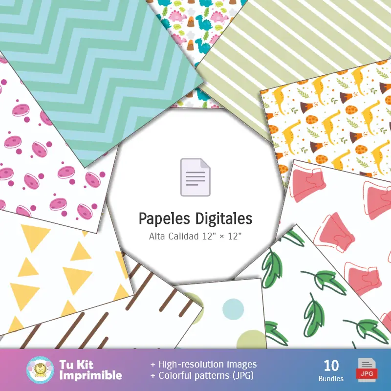 Collages | Padrões e Texturas Dinosaurios - Kits de Scrapbook e Festas