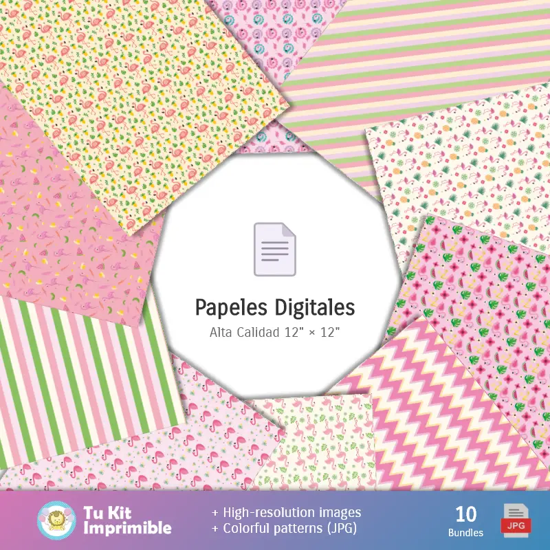 Collages | Padrões e Texturas Flamencos - Kits de Scrapbook e Festas