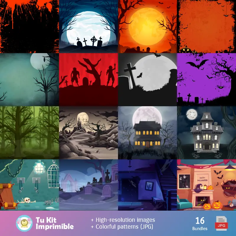 Números Temáticos | Padrões e Texturas Halloween - Kits de Scrapbook e Festas