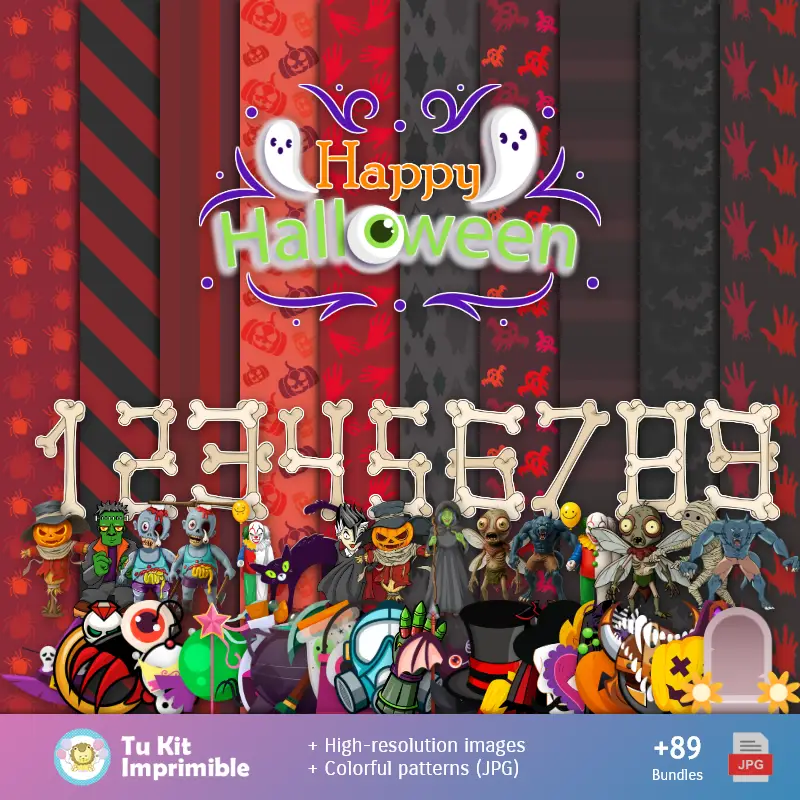 Collages | Padrões e Texturas Halloween - Kits de Scrapbook e Festas