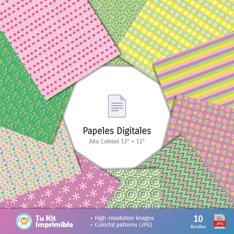 Collages | Padrões e Texturas Primavera - Kits de Scrapbook e Festas