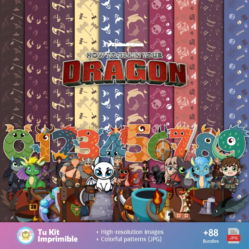 Padrões e Texturas Como Entrenar o seu Dragão - Kits de Scrapbook e Festas