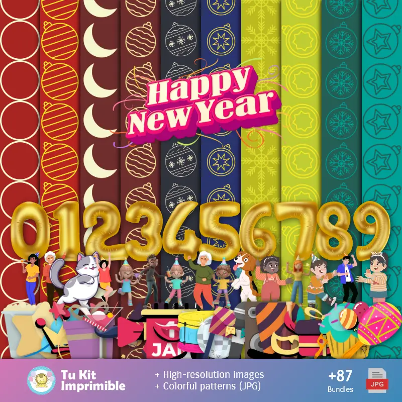 Padrões e Texturas Ano Novo - Kits de Scrapbook e Festas
