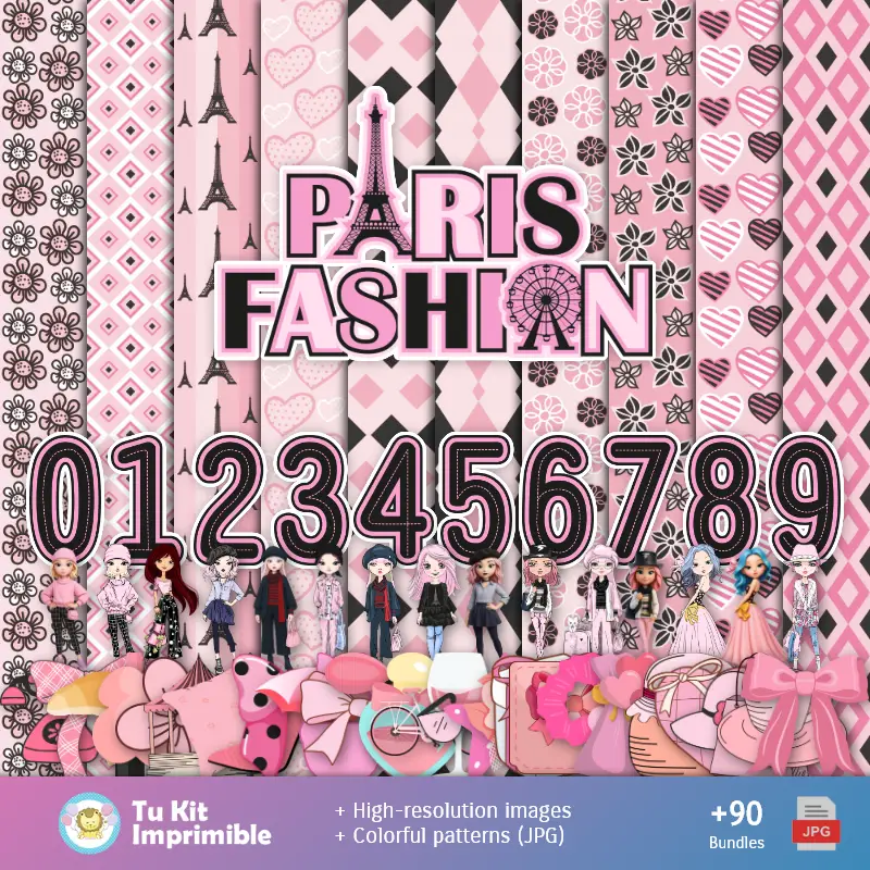 Padrões e Texturas Paris - Kits de Scrapbook e Festas