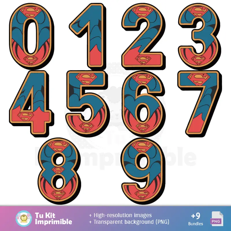 Números Temáticos | Padrões e Texturas Superman - Kits de Scrapbook e Festas