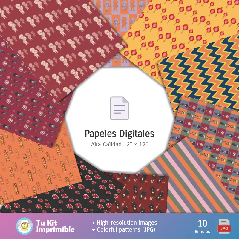 Collages | Padrões e Texturas Naruto - Kits de Scrapbook e Festas