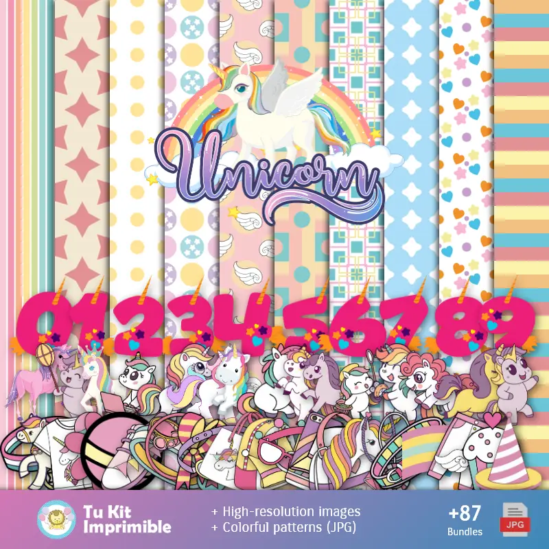 Padrões e Texturas Unicornios - Kits de Scrapbook e Festas