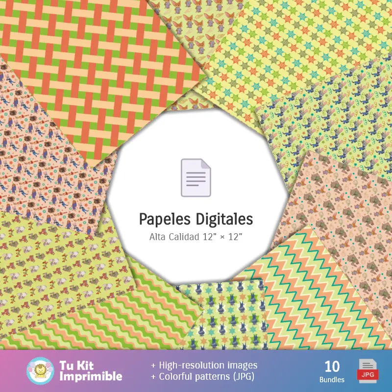 Collages | Padrões e Texturas Zootopia - Kits de Scrapbook e Festas