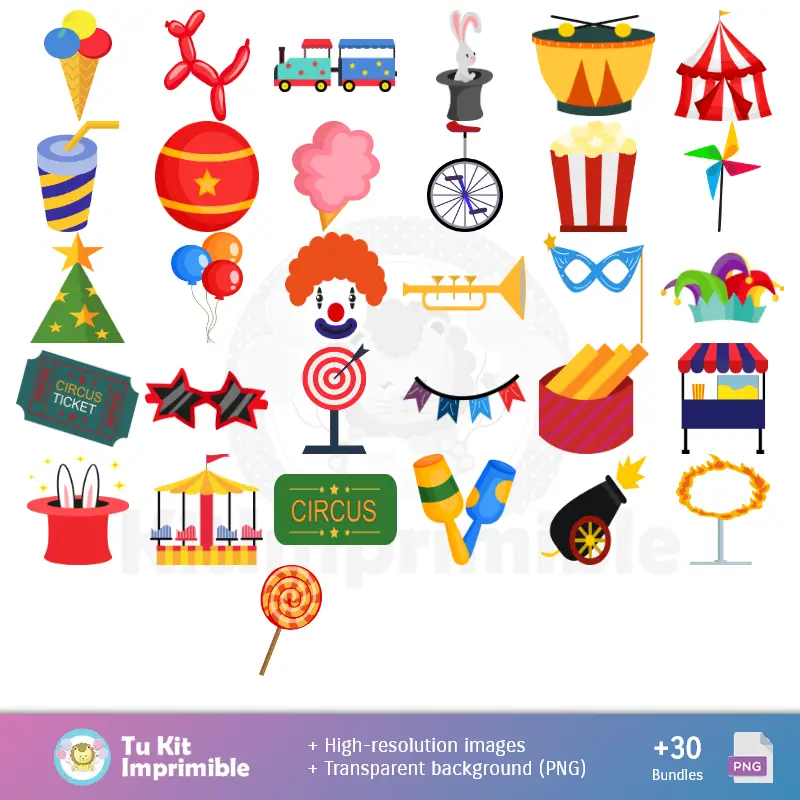 Accesorios | Motif et textures Circus Clowns - Scrapbook et kits de soirée