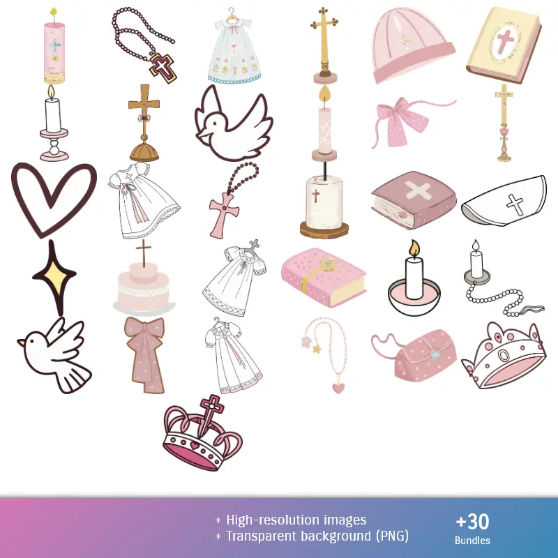 Accesorios | Motifs et textures Baptiser fille - Scrapbook et kits de fête