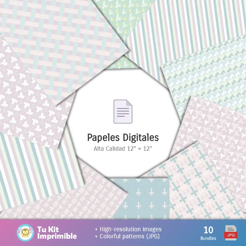 Collages | Motifs et textures Baptiser fille - Scrapbook et kits de fête