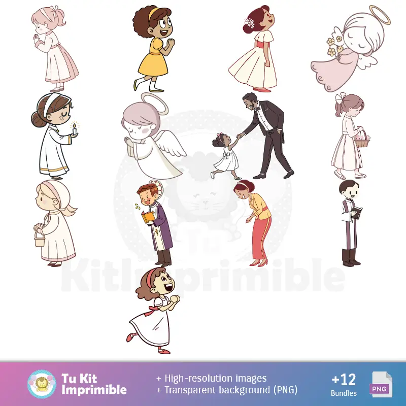 Personajes | Motifs et textures Baptiser fille - Scrapbook et kits de fête