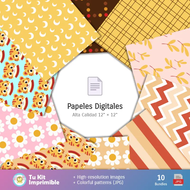 Collages | Motifs et textures Daniel le Tigre - Scrapbook et kits de fête