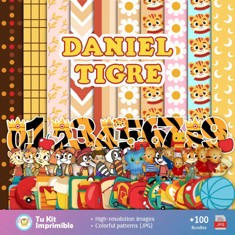 Números Temáticos | Motifs et textures Daniel le Tigre - Scrapbook et kits de fête