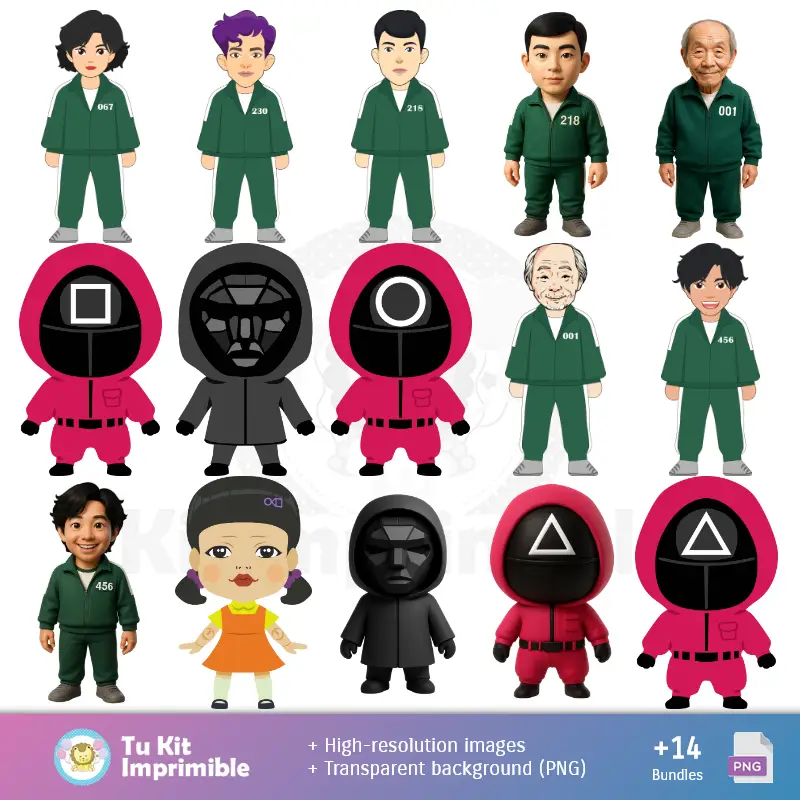 Personajes | Motifs et textures Jeu de calmar - Scrapbook et kits de fête