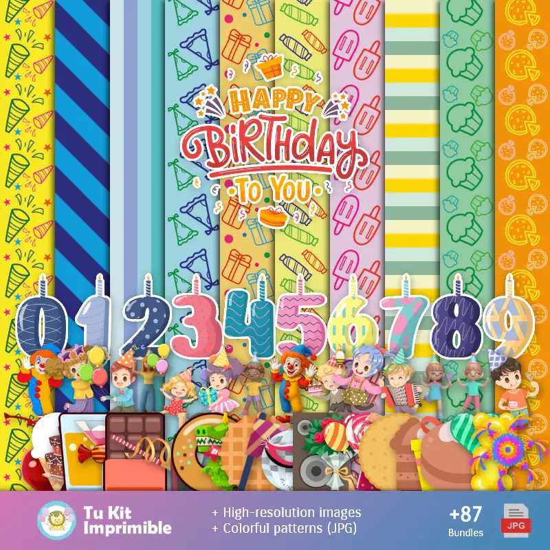 Números Temáticos | Motifs et textures joyeux d'anniversaire - Scrapbook et kits de fête
