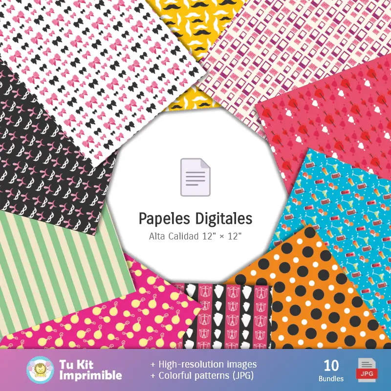 Collages | Motifs et textures pour enterrements de vie de garçon et de jeune fille - Kits de scrapbooking et de fête