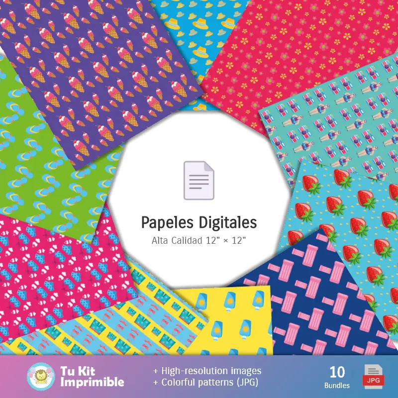 Collages | Motifs et textures pour pool party - Kits de scrapbooking et de fête