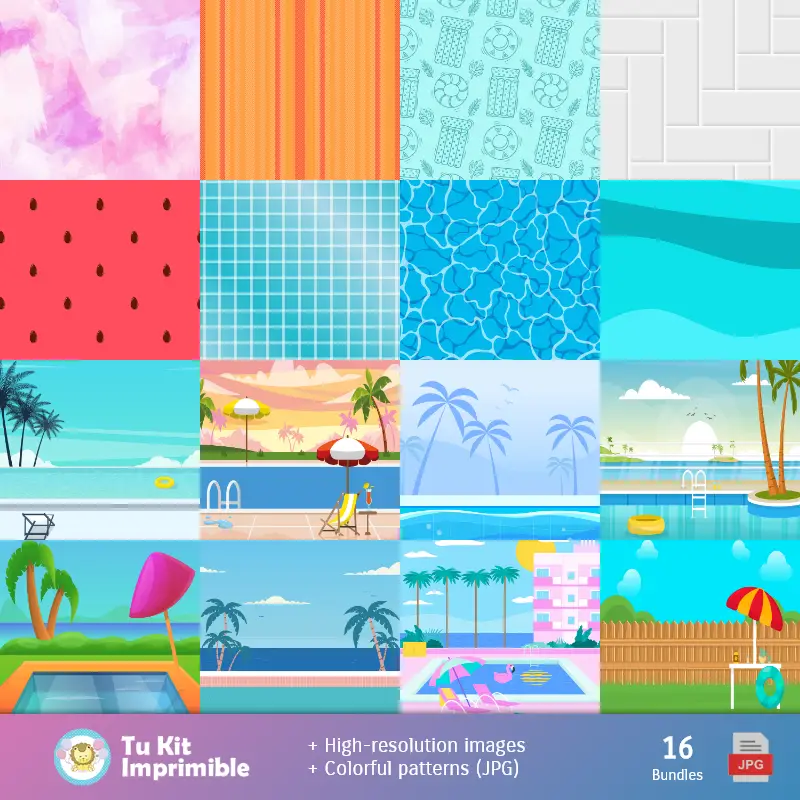 Fondos | Motifs et textures pour pool party - Kits de scrapbooking et de fête